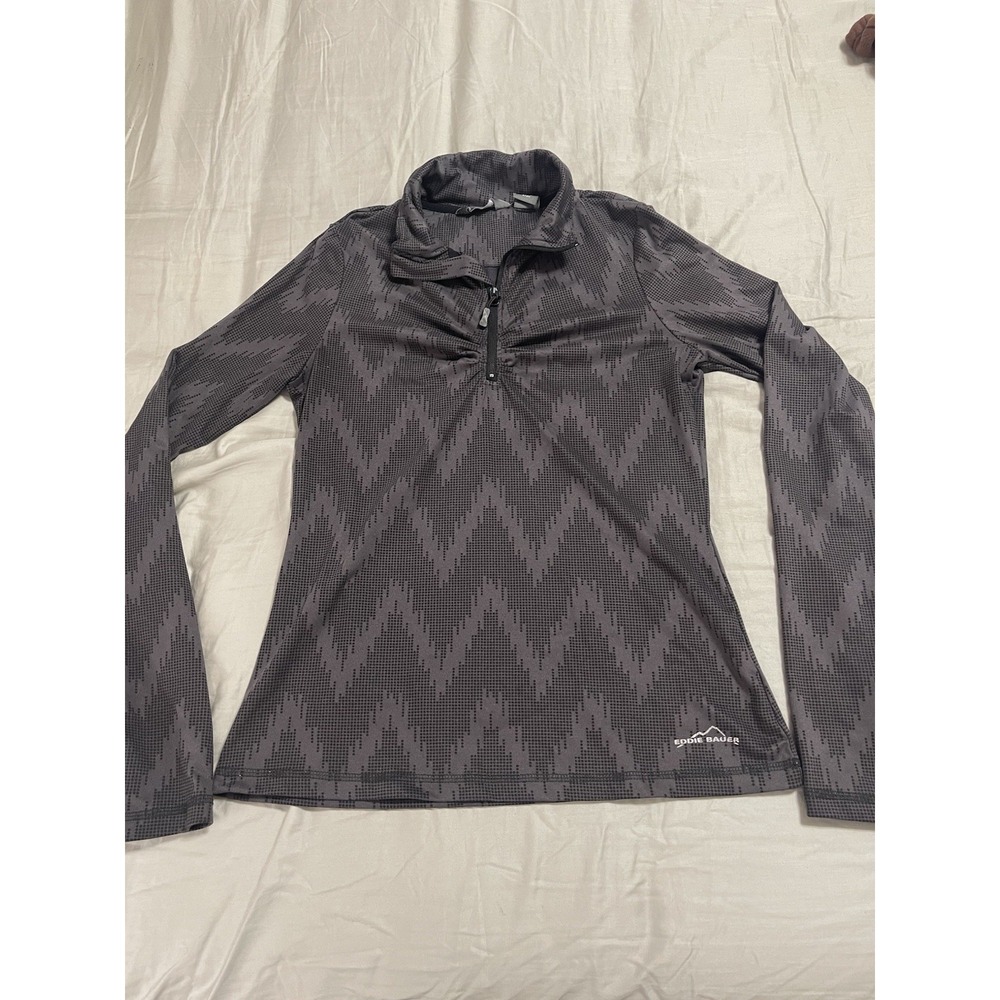 Eddie Bauer Women's Small 1/4 Zip Long Sleeve Athletic Shirt Top Gray Black